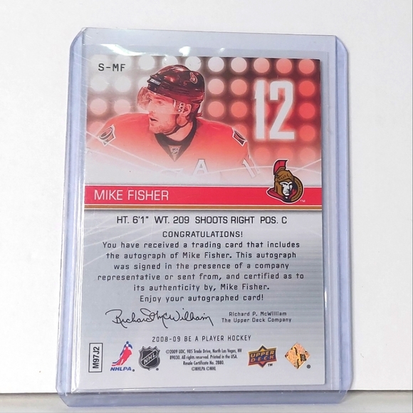 Mike Fisher Ottawa Senators Autograph Upper Deck Be A Player Hockey - Picture 2 of 2